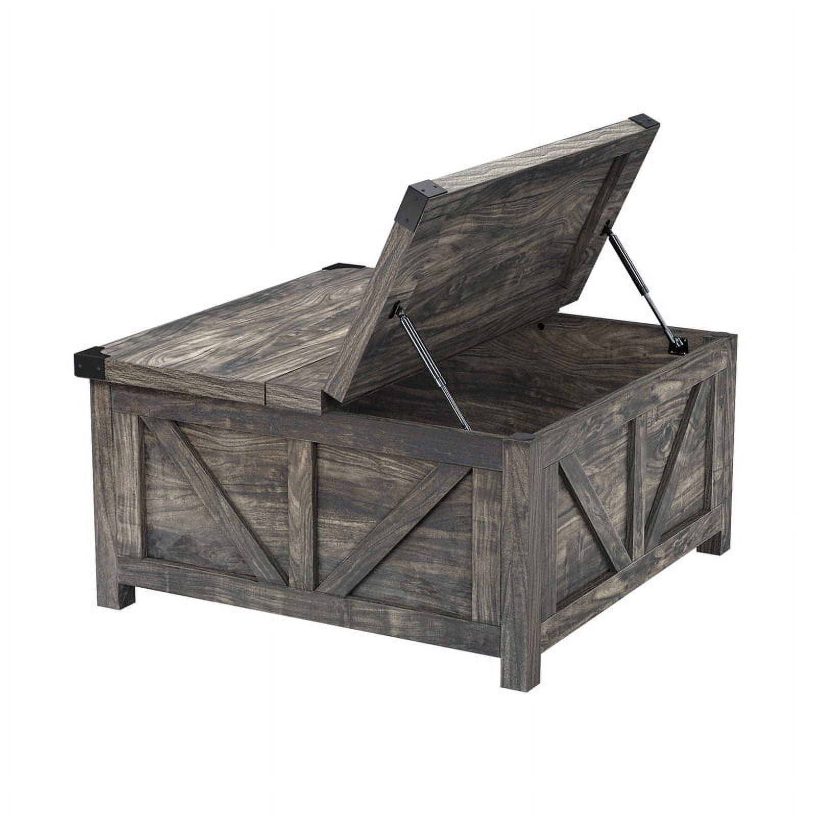 35.6" Lift Top Coffee Table with Storage, Farmhouse Square Coffee Table with Charging Ports, Wood Center Table w/Large Hidden Space for Living Room Home Office,Dark Grey