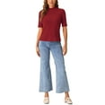 thumbnail image 2 of INSPIRE CHIC Half Sleeve T Shirts for Women Turtleneck Top Casual Blouses Solid Elastic Soft Elbow Length Tops S Dark Red, 2 of 6