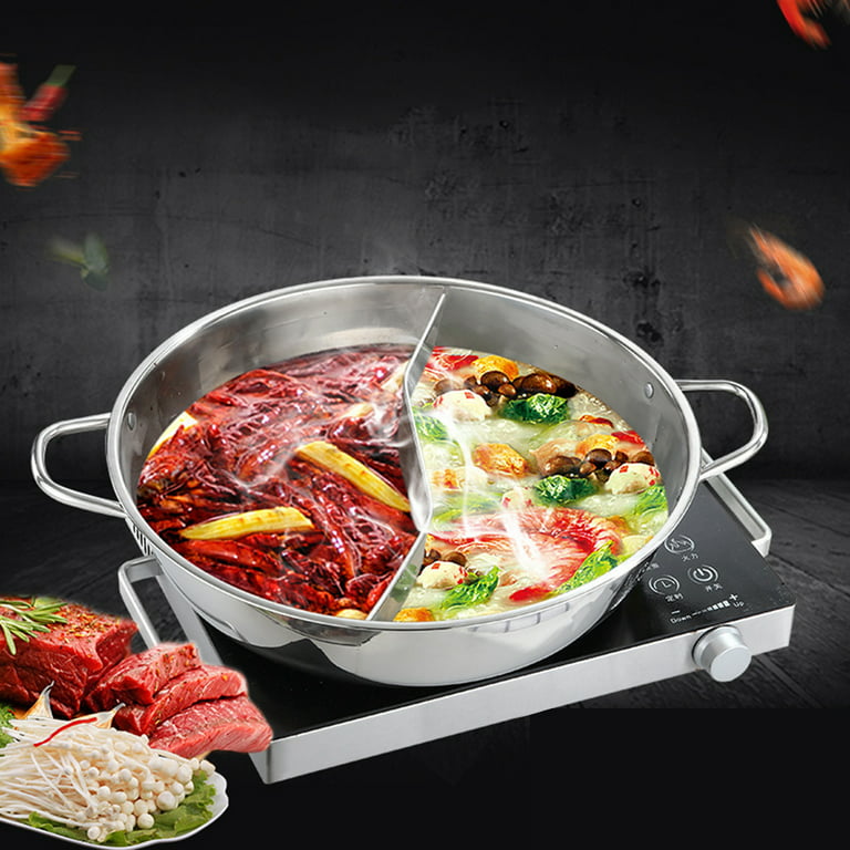 Hot Pot with Divider Stainless Steel Shabu Shabu Pot for Induction Cooktop  Gas Stove 11'' Suitable for 2-3 Person (11 inch)