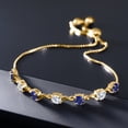 thumbnail image 4 of Gem Stone King 18K Yellow Gold Plated Silver Blue Created Sapphire and White Moissanite Infinity Links Bracelet for Women (2.39 Cttw, Round 4.5MM, Fully Adjustable up to 9 inch), 4 of 5