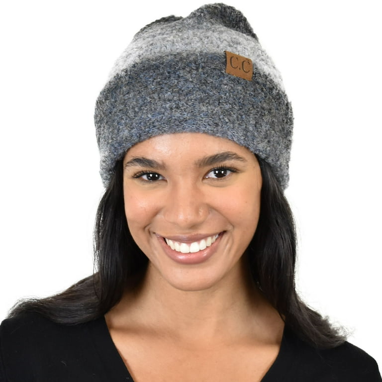 Eco-Friendly Recycled Chunky Knit Beanie - Taupe Mix, One Size - Stretchy Winter Hat