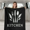 thumbnail image 5 of 1pc Suige Home Kitchen-Themed Flannel Throw Blanket - Black & White Cooking Design with Utensils & Kitchen Text, Soft All-Season Couch Bedspread for Home, Camping, Housewarming Gift - Machine Washabl, 5 of 10