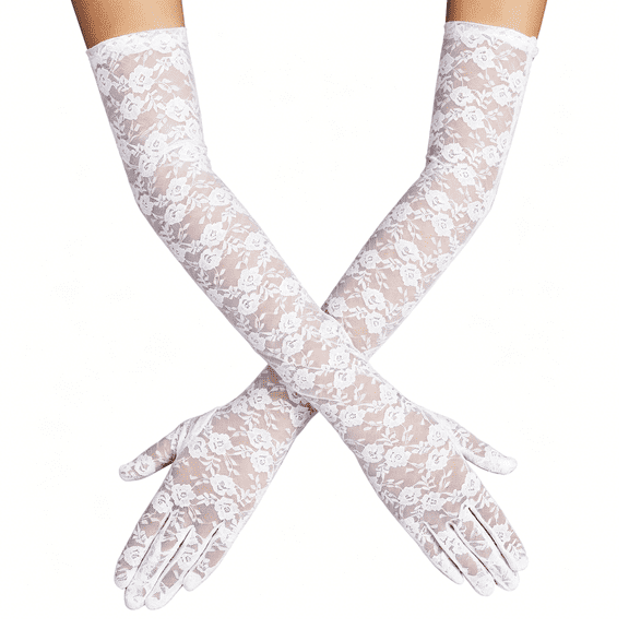 OQRKI Lace Gloves Women Tea Party Elegant Long Lace Gloves Mittens for Formal Dress Cocktail Opera Parties