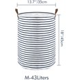 thumbnail image 2 of Fristående Tvättkorg med Lock, 20 cm, Hopfällbar Stor Tvättkorg med Dragsko och Läderhandtag (Blårandig, M), 2 of 3