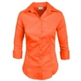 thumbnail image 1 of J. METHOD Chemise Boutonnée pour Femme Manches 3/4 Col Roulé Extensible Bureau Travail Formel Décontracté Blouse Basique Haut NEWT01 Permanent Orange 4X, 1 of 6