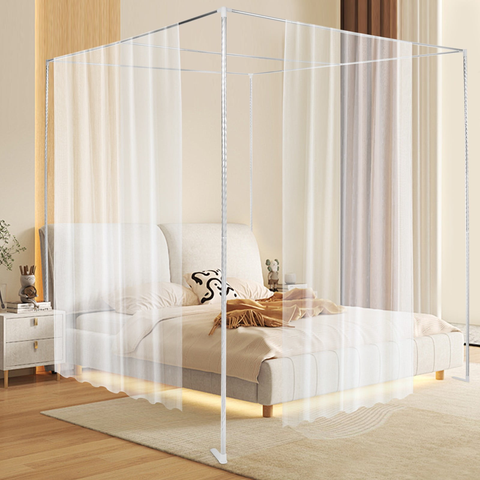 DUYIWAA King Size Metal Canopy Bed Frame 4 Corner Bedding Canopy Frame Post Stainless Steel Mosquito Net Bracket 2*2*2m