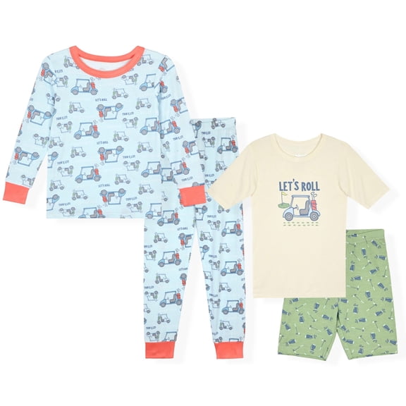 Sleep On It Boys 4PC Bamboo Snug Fit Pajama Sets ,Cream ,3T