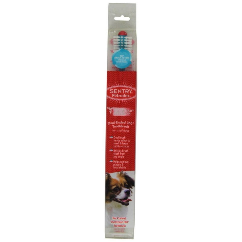 Petrodex Dual Ended 360 Toothbrush for Small Dogs 8.25" Brush Finger Brush