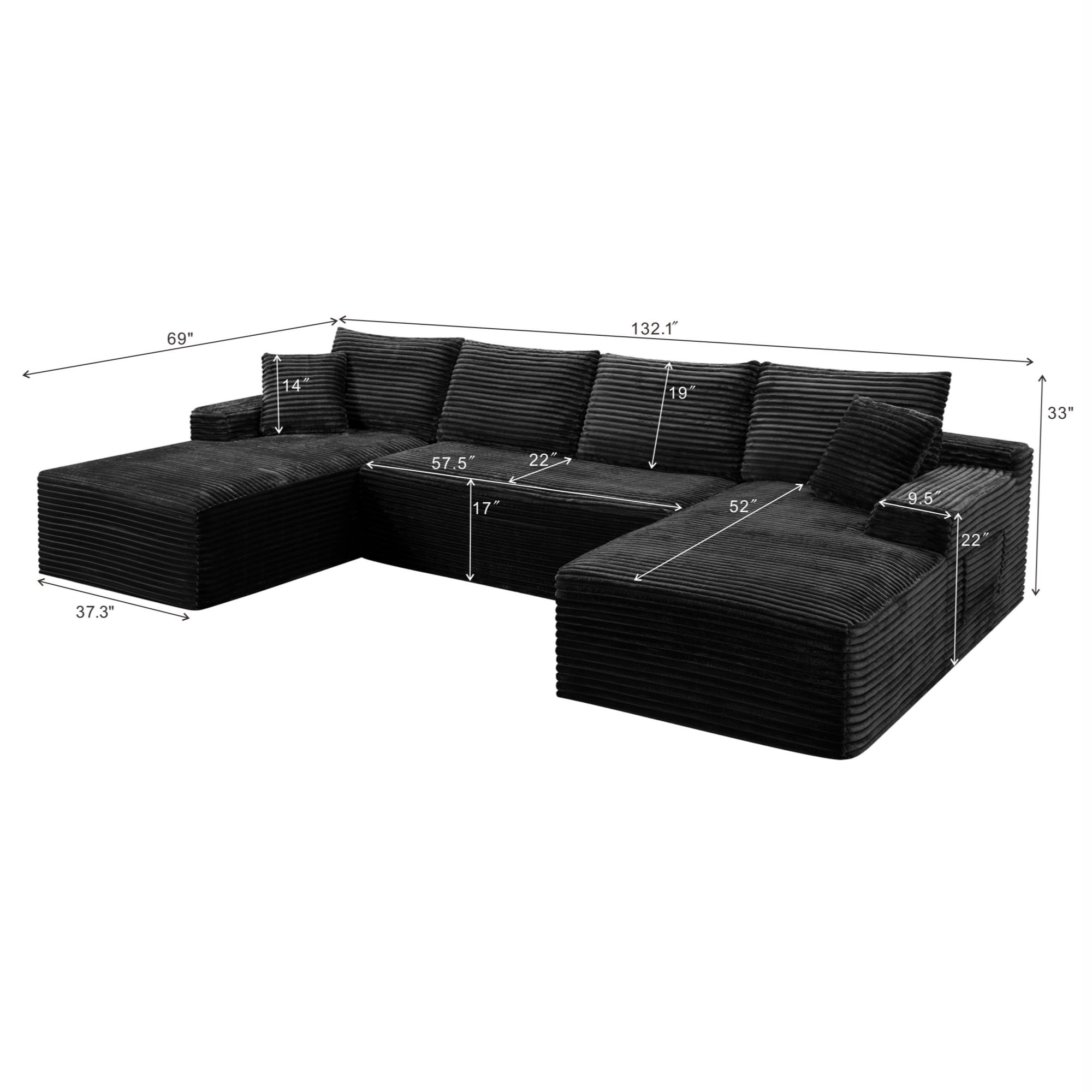Compressed Boneless Sofa Set with Chaise Lounge, Upholstered Corduroy Couch for 5-6, U-Shaped Modular Sectional Sofa