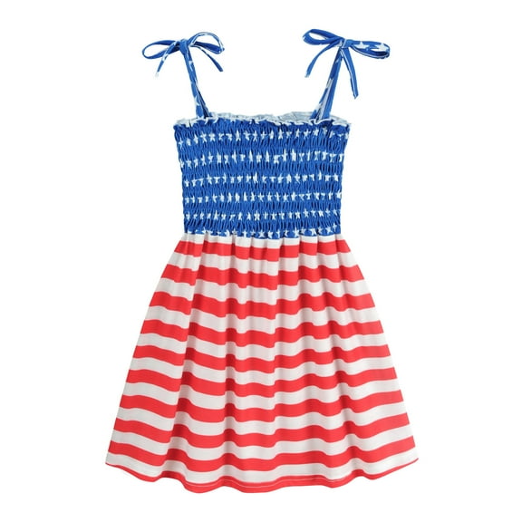 CM-Kid Toddler Girl Dresses 4th Of July American Flag Sleeveless Sun Dresses 3T