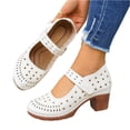 thumbnail image 2 of Domuza Womens Perforated Mary Jane Block Heel Shoes, Adjustable Hook-and-Loop Strap Closed Toe Breathable Casual Comfortable Walking Footwear White 6.5（EU-37）, 2 of 6