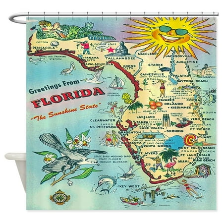 CafePress - Vintage Florida Greetings Map - Unique Cloth Shower