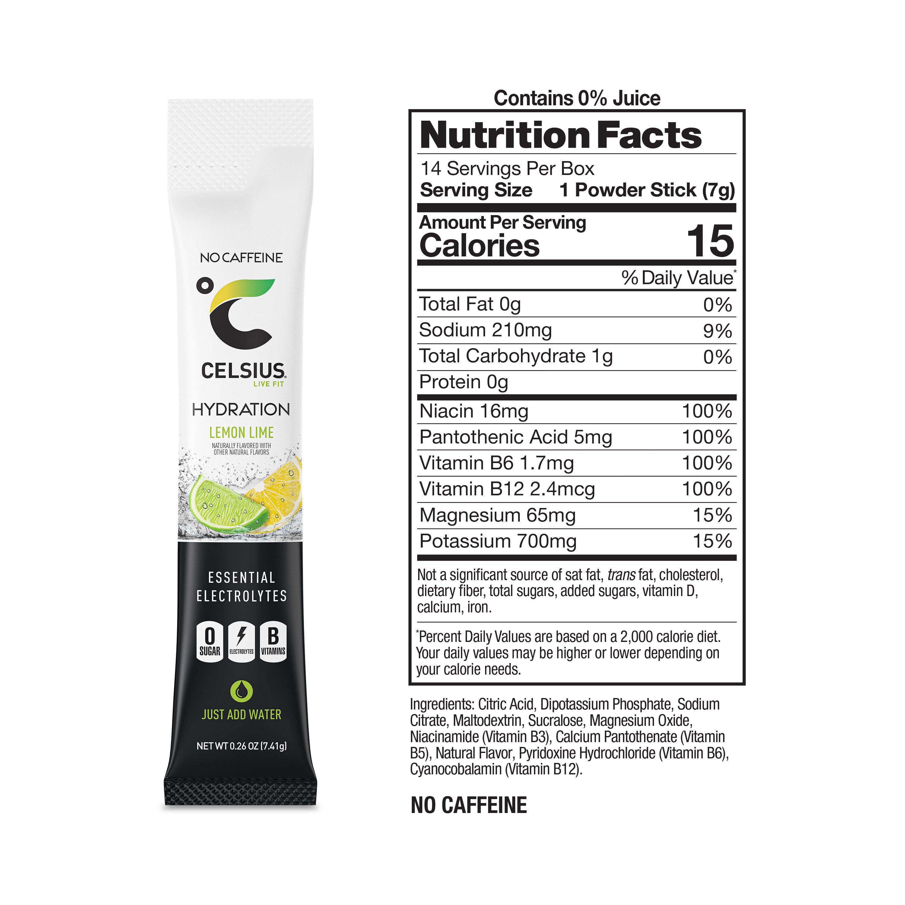 CELSIUS HYDRATION™ Lemon Lime Flavor, Essential Electrolyte Hydration Packets (Pack of 14)