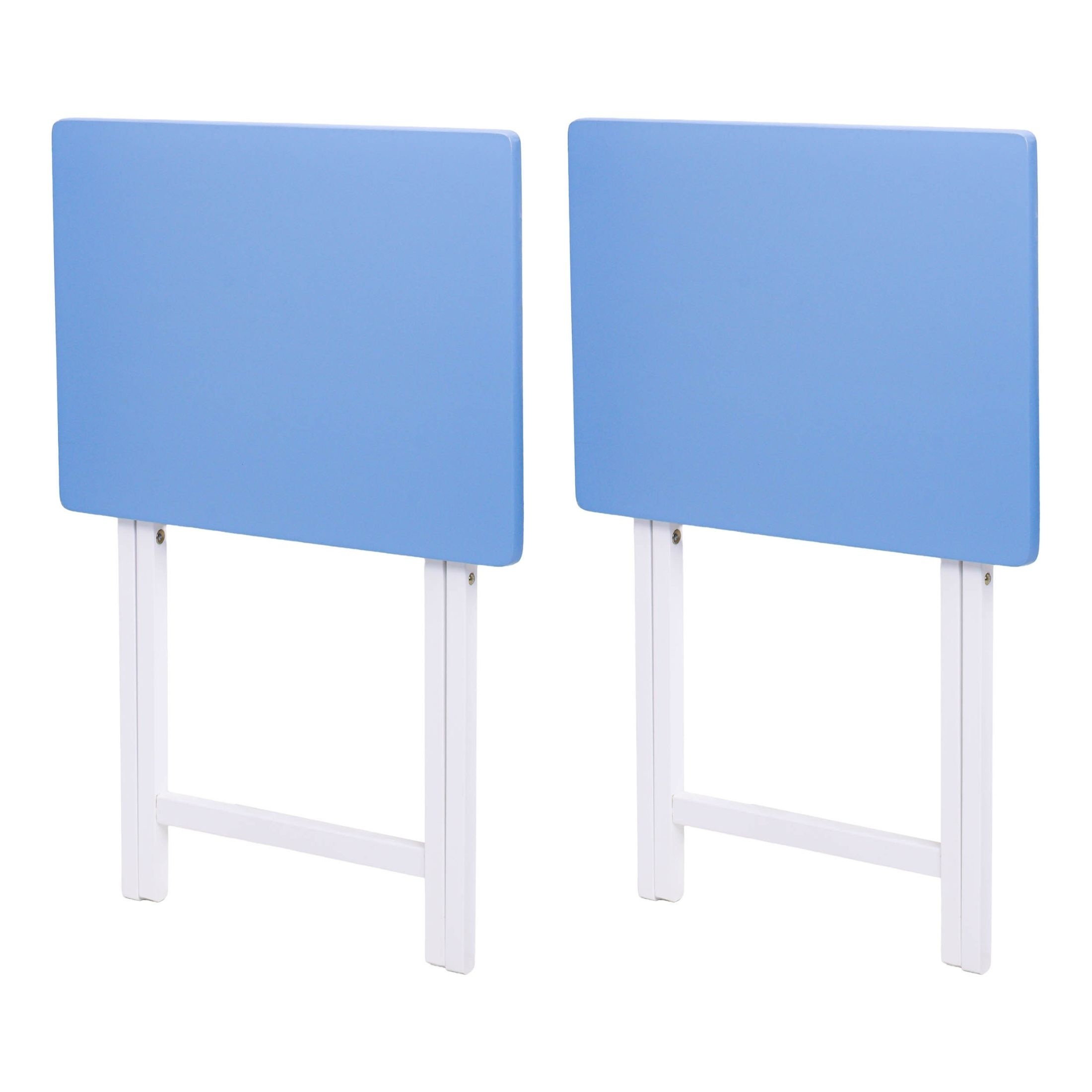 Mainstays Solid Rubberwood Folding TV Tray Tables, Seaside Blue, Set of 2 photo 6