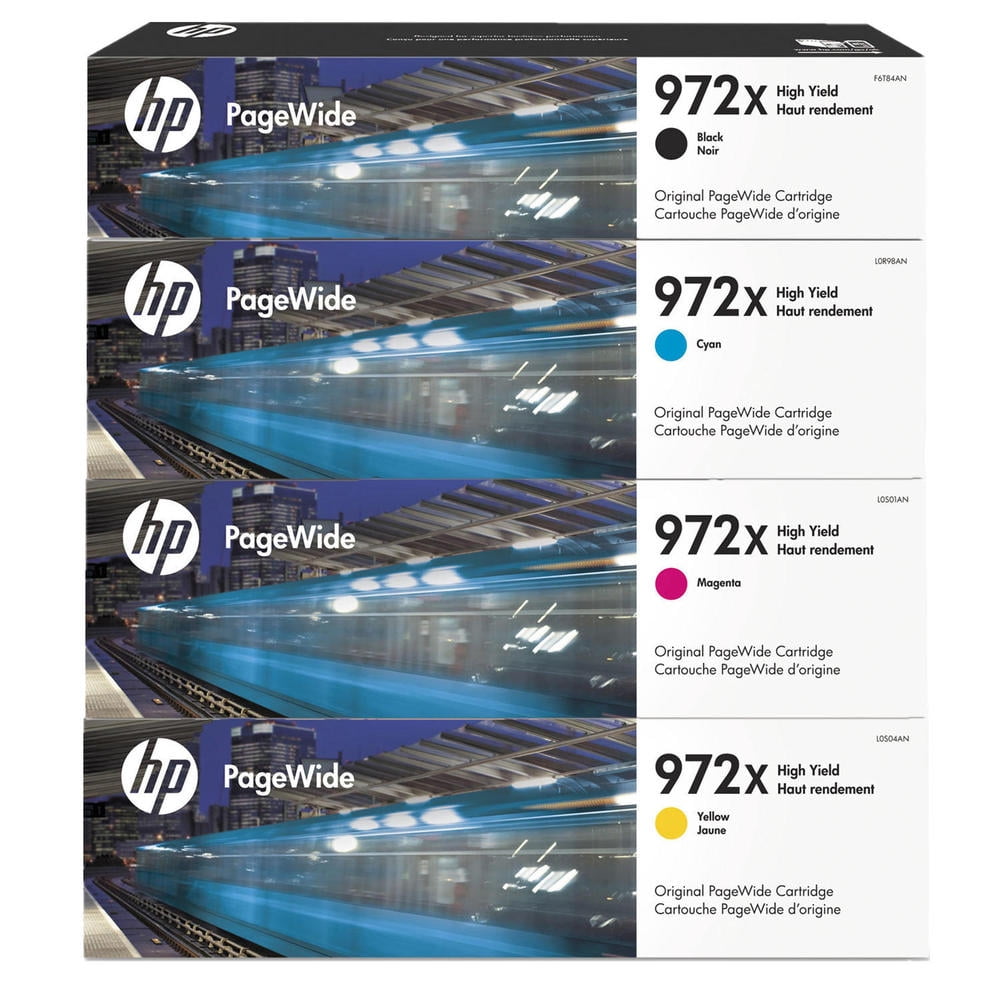 HP 972X High Yield Original PageWide Cartridge 4-Color Set- F6T84AN,  L0R98AN, L0S01AN, L0S04AN