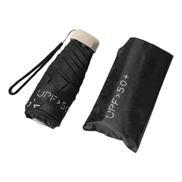 Paraguas de viaje resistente, 2 en 1, resistente al agua, plegable y portátil. Negro