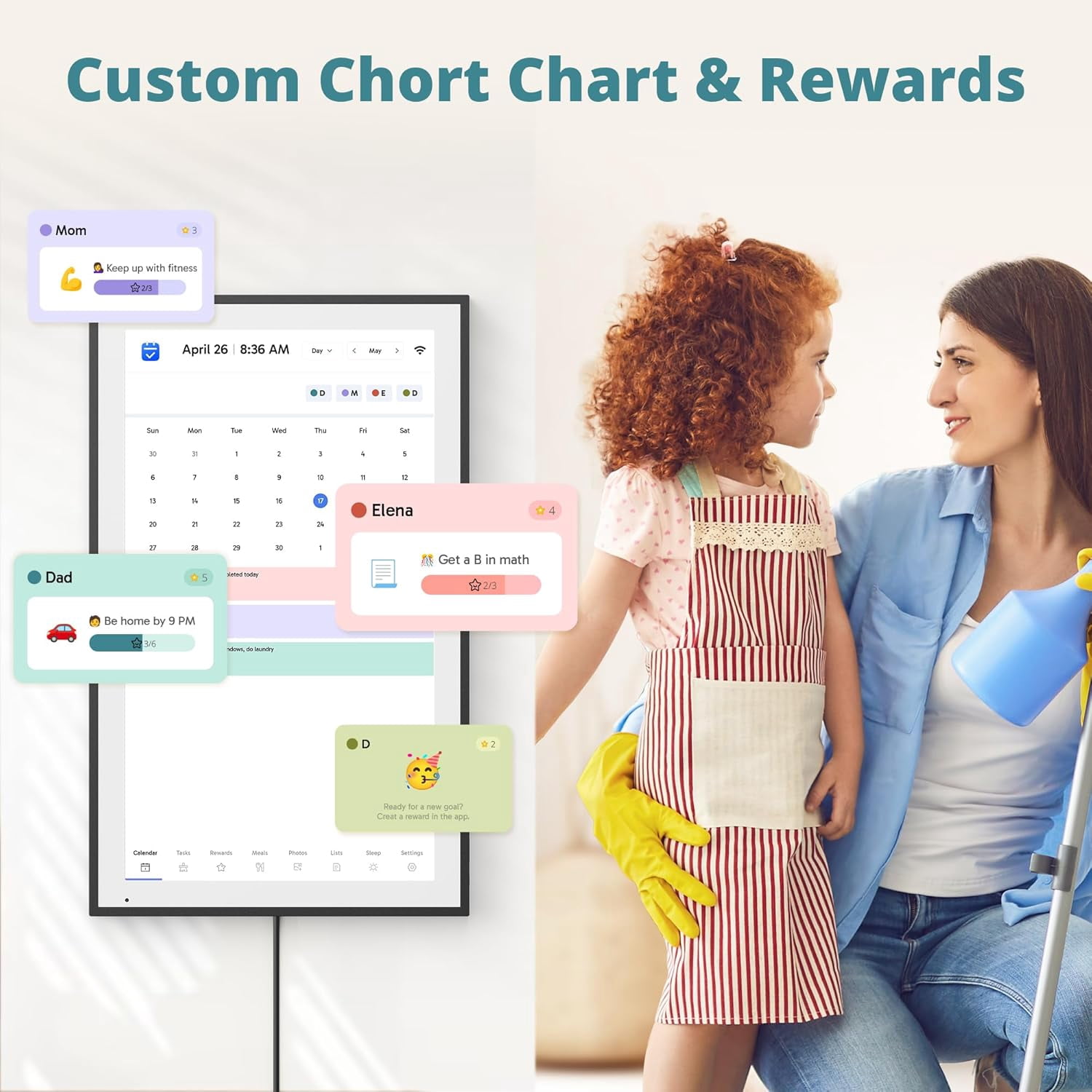 EKASN Digital Calendar, 15.6" Chore Chart Wall Planner, 1080P FHD Interactive Touchscreen,Display for Family Schedules and All Apps Full Free-Black