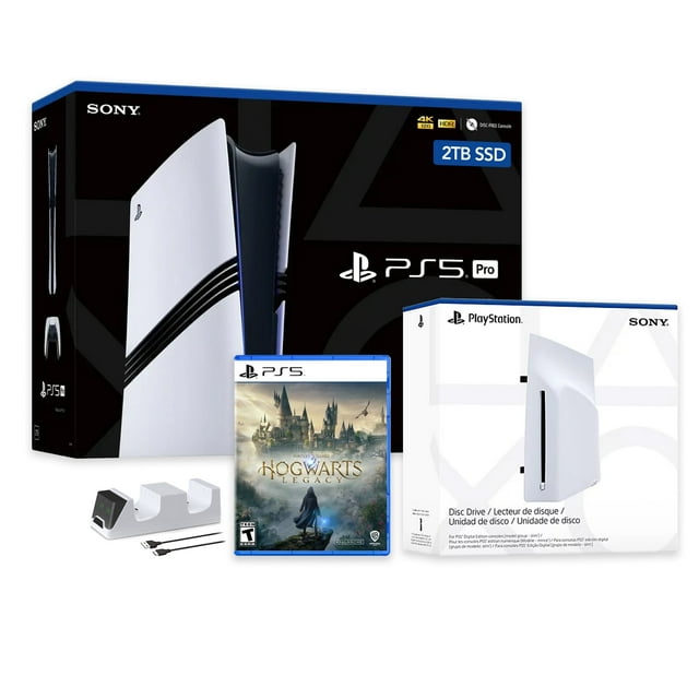 PlayStation 5 Pro Console SSD 2 To avec Lecteur de Disque, Manette Sans Fil et Chargeur, Hogwarts Legacy - CFI-7019 PS5 Pro