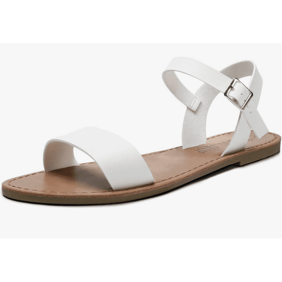 Women’s Soft Faux Leather Open Toe and Ankle Strap Buckle Flat Sandals - US 7