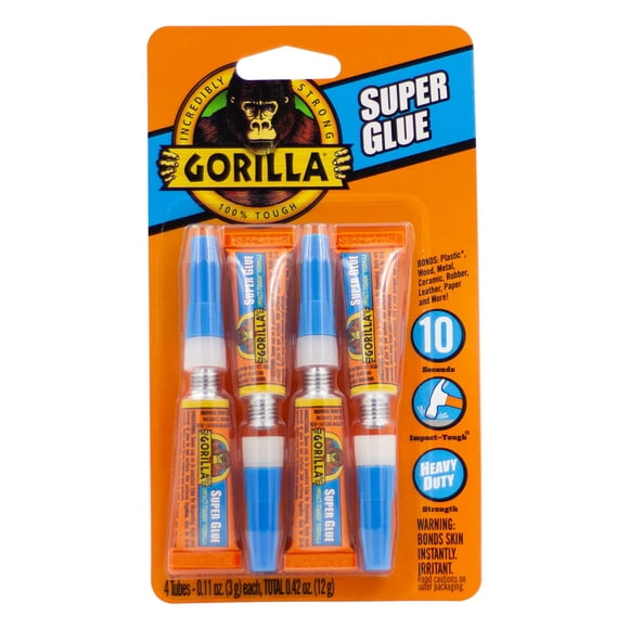 Pegamento transparente Super Glue Gorilla, 3 g x 4 tubos (paquete de 1)