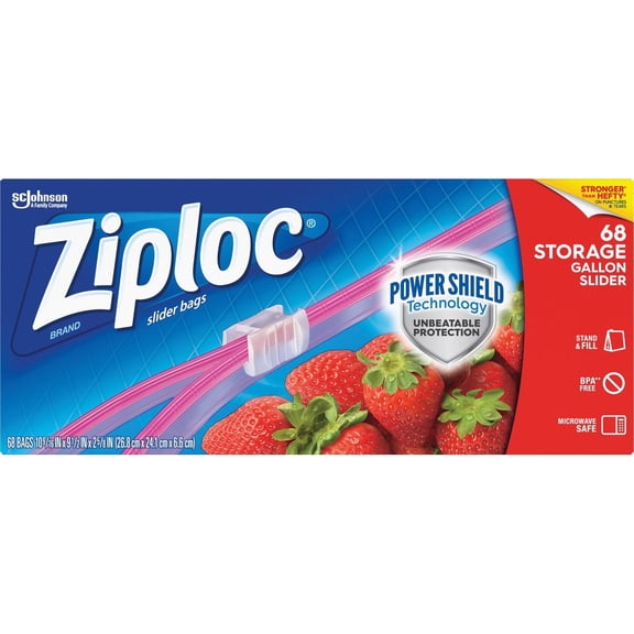 Ziploc® Gallon Storage Slider Bags - Large Size9.49" Width X 10.55" Length X 2.60" Depth - Blue - 68/each - Food, Supplies