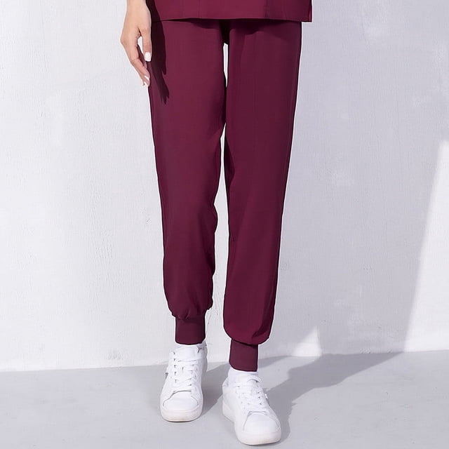Jsaierl Women's Elastic Waisted Lounge Scrub Pants, Solid Color, Loose Fit, with Pocket