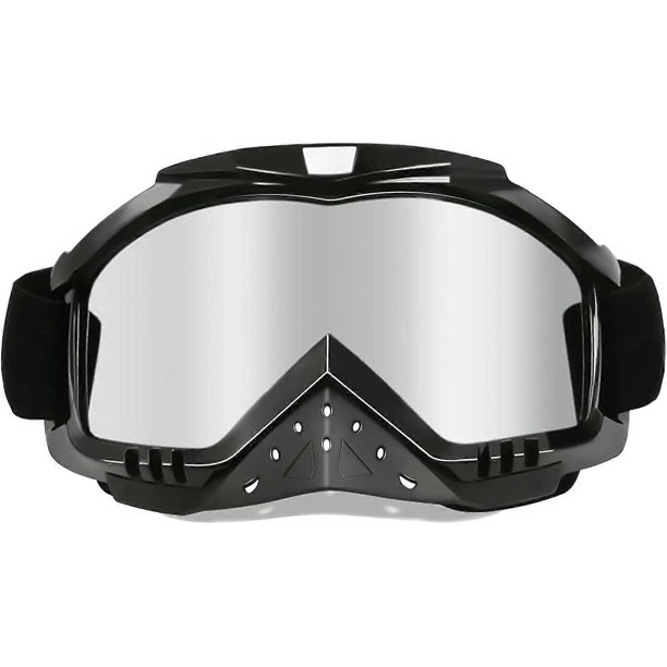 Motorcycle Goggles Dirt Bike Goggles Helmet Grip Anti UV Windproof Dustproof Anti-Fog Glasses for ATV Off Road Racing with Cool Look Headwear Silver L