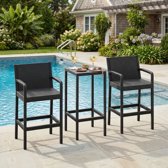 Resenkos Heavy-Duty Metal Frame Outdoor Dining Set for Garden and Lawn, 3-Piece Patio Bar Set with High-Top Table and 2 Stools, Black