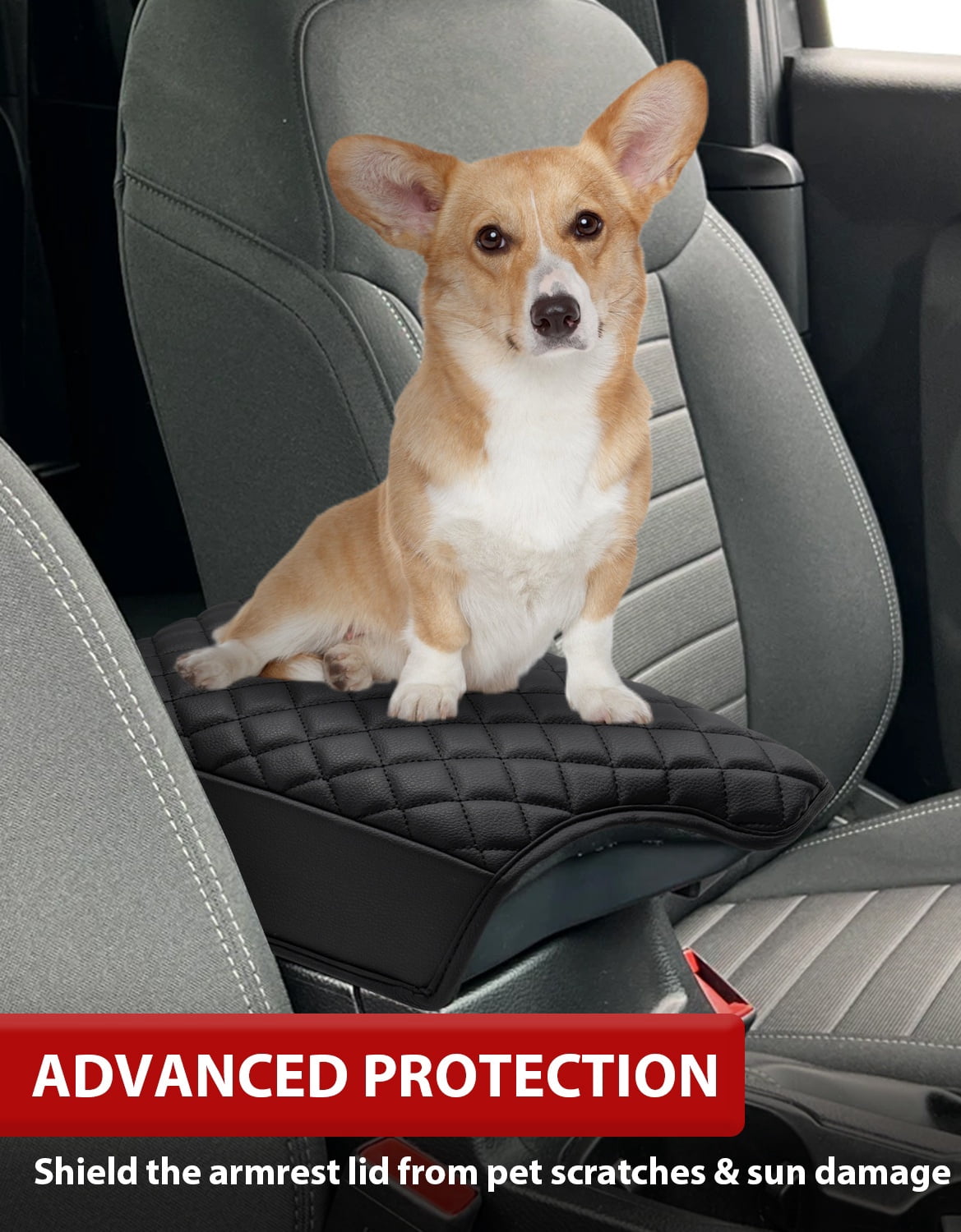 KBH Center Console Cover for 2019-2023 Ford Ranger Accessories, Black Leather Armrest Cover for Vehicle, Anti-Scratch Middle Console Lid Cushion Pad