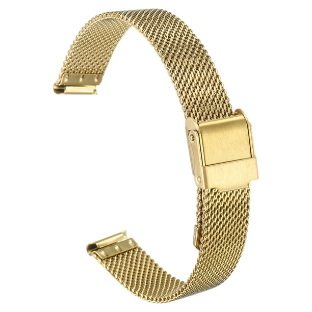 Correa de reloj de malla de acero inoxidable Uxcell de 12 mm, liberación rápida, correa de reloj metálica ajustable para hombres y mujeres, dorada