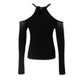thumbnail image 5 of Women Fashion Shirt Rhinestone Long Sleeve Slim Cold Shoulder HalterneckBlouse Top, 5 of 5
