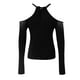 thumbnail image 5 of Blusa de manga larga con pedrería para mujer: top con hombros al aire y cuello halter, corte ajustado, tejido de poliéster, decoración brillante para fiestas, discotecas y ropa informal, 5 of 5
