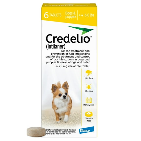 Credelio Tick & Flea Treatment + Flea Infestation Protection for Dogs 6.1-12.0 lbs. (Pink Box)