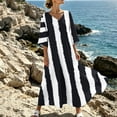 thumbnail image 2 of HAPIMO V Neck Abstract Stripe Loose Midi Dress Women Casual Dress for Daily Wear Black XL, 2 of 8