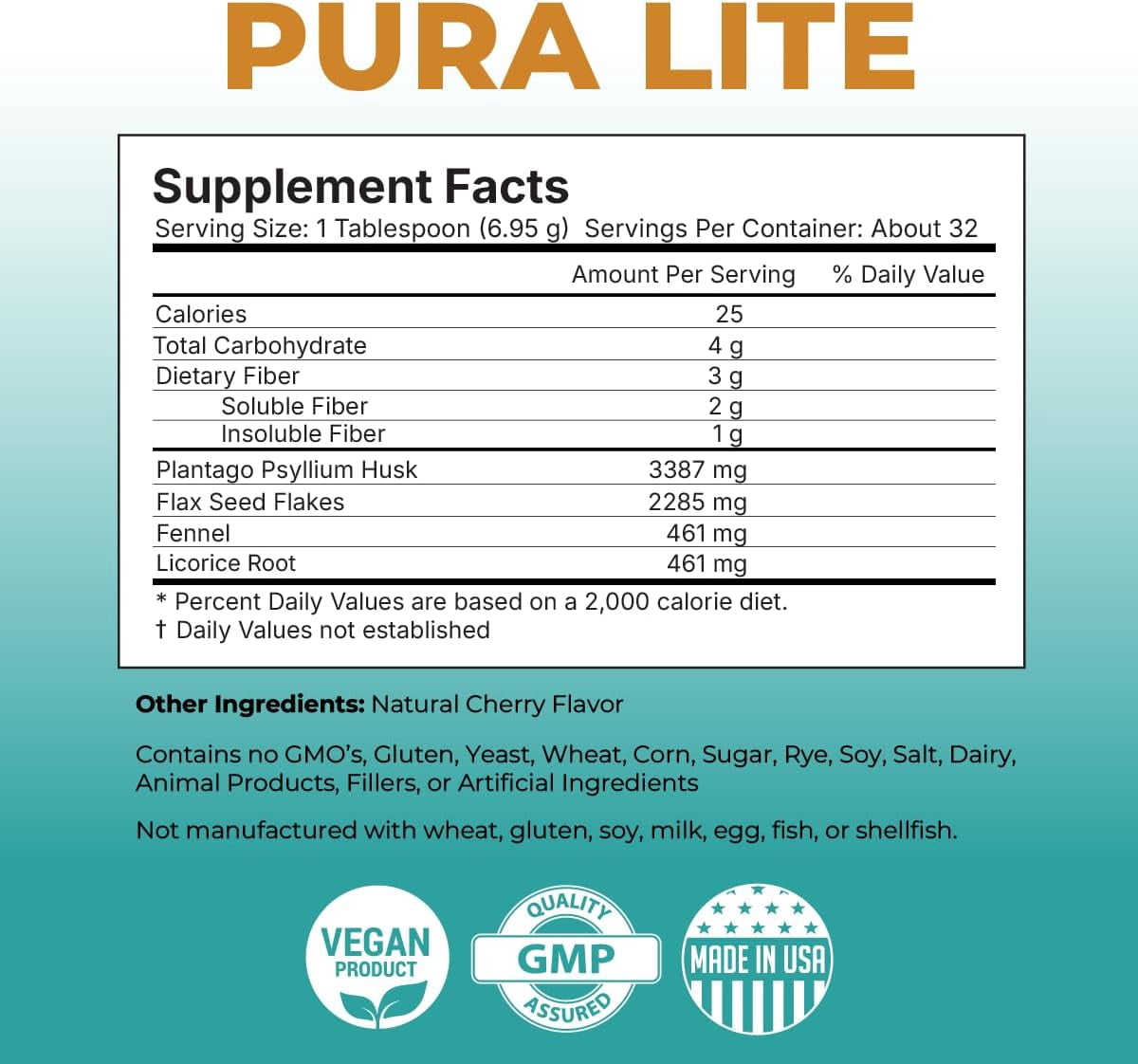 Miracles of Health Pura Lite | Daily Gentle Toxin Binder & Digestive Mix | Gut Wellness, Regularity | Psyllium, Flax, Fennel, Licorice | 100% Natural, Sugar-Free, Low Oxalate | 1 Month Supply