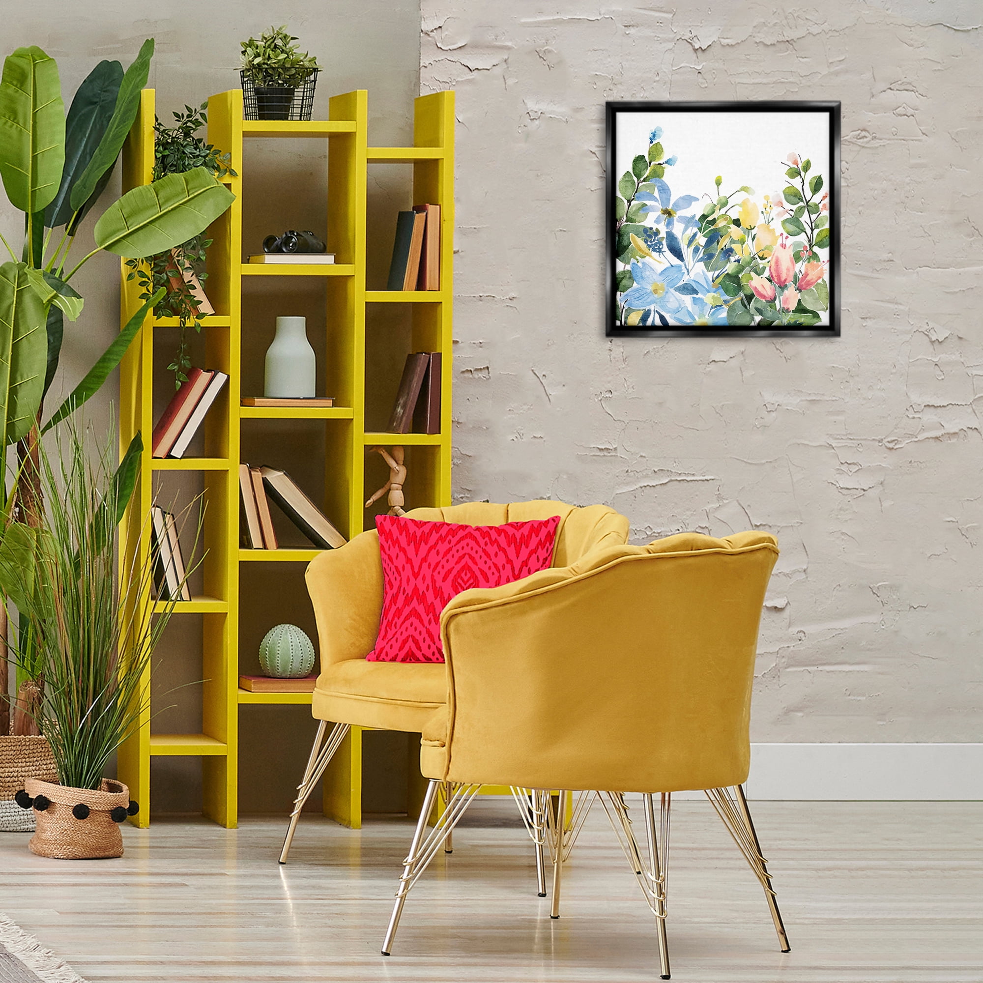 Stupell Industries Leafy Spring Blooms Plants & Flowers Painting Black Floater Framed Canvas Art Print Wall Art, 18 x 18