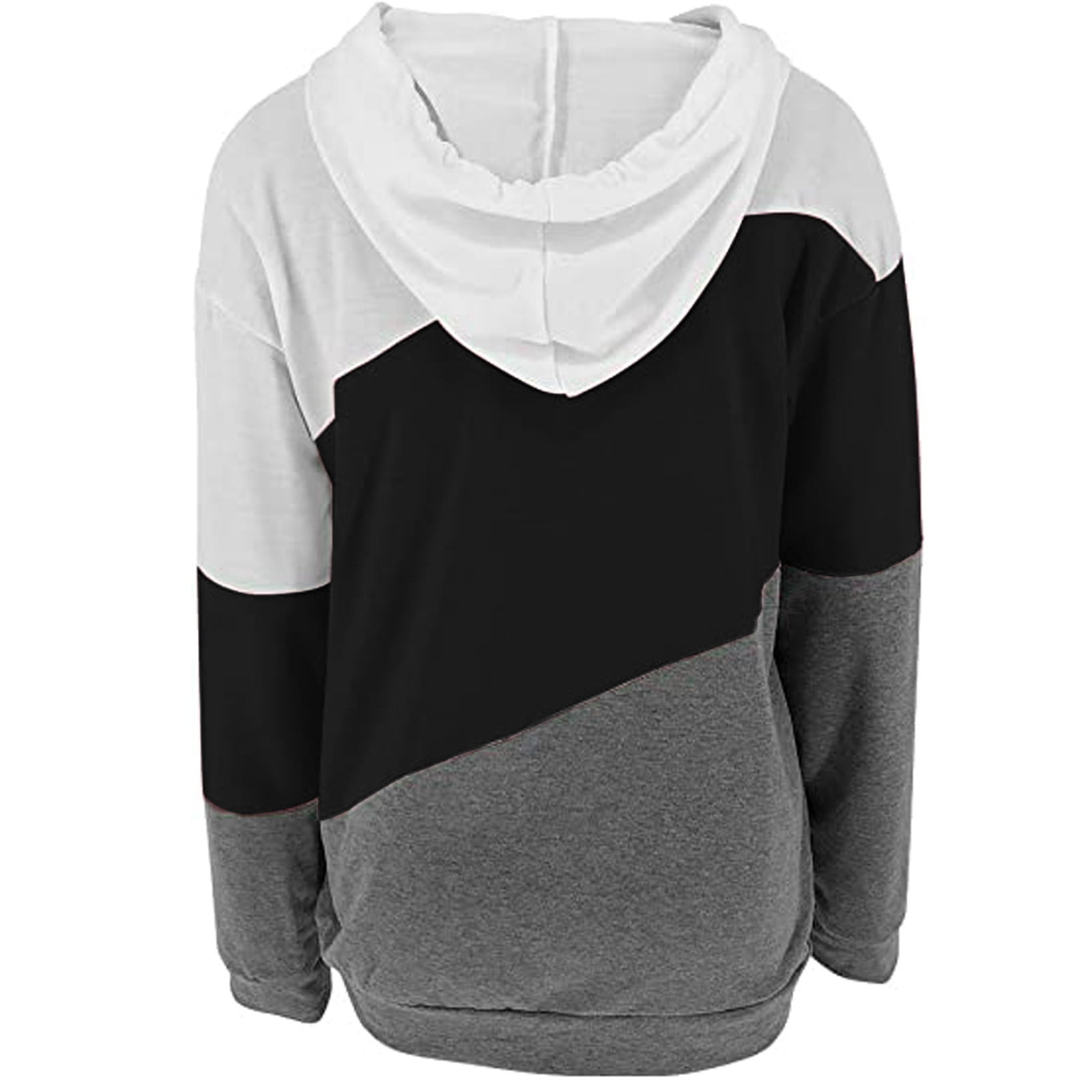 Women Color Block Striped Hoodies Sweater Long Sleeve Casual