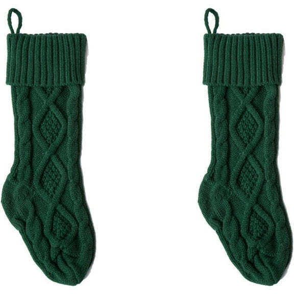 2 Pack 18" Green/ White Knitted Christmas Stockings for Xmas Holiday Party Hanging Stocking Decorations