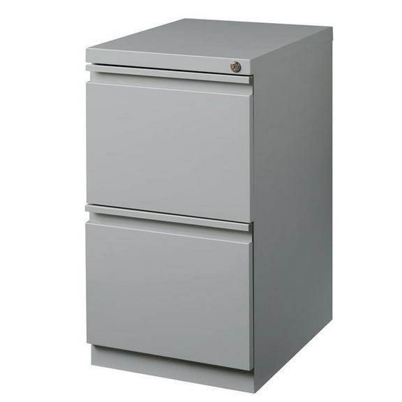Pemberly Row 20" 2-Drawer Modern Metal Mobile Pedestal Filing Cabinet in Silver
