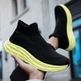 thumbnail image 4 of Black High-Top Sock Slip-On Knit Mesh Thick Wave Sole Casual Walking Sneakers, 4 of 4