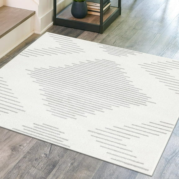 Unique Loom Kai Collection Area Rug - Warrior (5' 3" Square Ivory and Gray)
