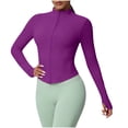 thumbnail image 1 of Tops de Manga Larga de Cuello Alto para las Mujeres sin Costuras de Pie Cuello con Cremallera Yoga Correr Gimnasio Apretado, 1 of 6