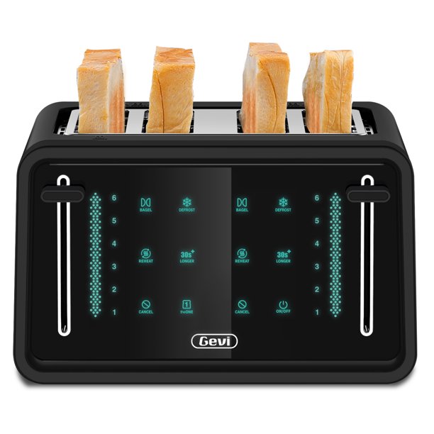 Gevi Black 4 Slice Toaster LED Digital Touchscreen ExtraWide Slots
