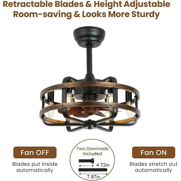 Round Ceiling Fans with Lights and Remote, Ceiling Mount 7-blade Fan Chandelier for Indoor, Fan Light W/ Adjustable 6 gears Wind Speeds & timer (1/2/4H), Used for Bedroom, Kids Room