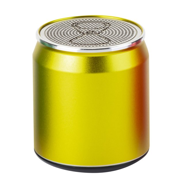 Bocina Bluetooth C3 Mini con diseño de lata, micrófono manos libres, conexión TWS, batería de 500mAh y color amarillo vibrante. ¡Perfecta para llevar a todas partes!