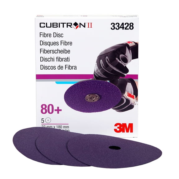 3M Cubitron II Abrasive Fibre Disc, 33428, 7 in X7/8 in (180mm X 22mm), 80+, 5 discs per carton, 5 cartons per case