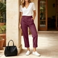 thumbnail image 4 of Hueook Womens Golf Pants Lounge Work S High Waisted Straight Leg Cotton and Linen Pants with Flared Casual Point Pocket Pants Hot Pink M, 4 of 8