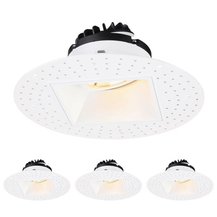 4 Pack 5CCT Square Adjustable Trimless 4-Inch LED Gimbal Recessed Light, 15W 120V Dimmable Ceiling Canless Downlight with J-Box, 2700K/3000K/3500K/4000K/5000K Selectable, White