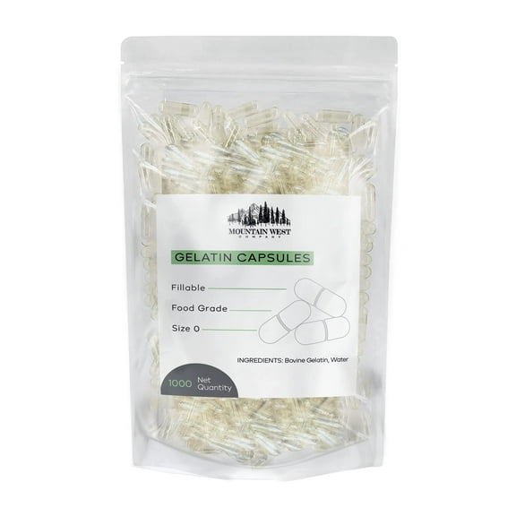 Empty Gelatin Capsules 1000 Count Fillable, Food Grade, Size 0, Clear