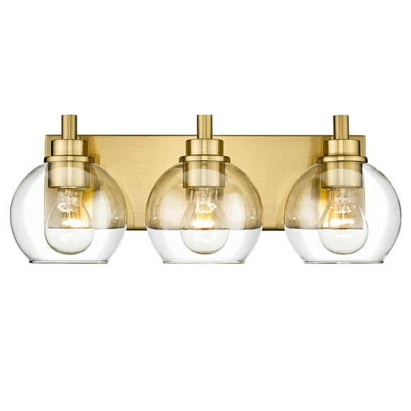 METWET Bathroom Light Fixtures, 3-Light Brushed Gold Vanity Light, Modern Wall Sconces with Clear Glass Globe Shade, Bathroom Wall Lights for Mirror